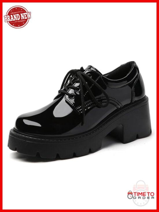Shoes - Platform Oxford Shoes Chunky Heels Lace-Up Memory Foam Comfort Work Office